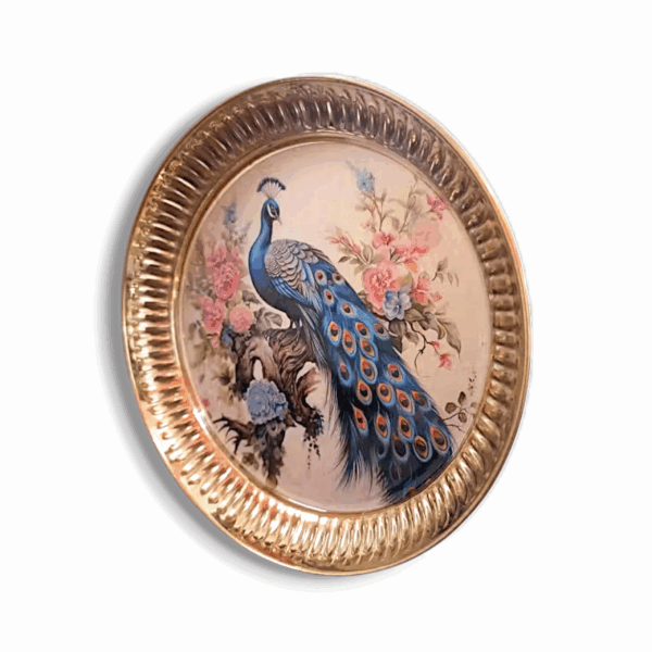 Beautiful Peacock on Brass Plate -  Brass Plate for Daily Aarti, ,Pooja Thali, Flower Offering, Religious & Cultural Festivals - Image 2
