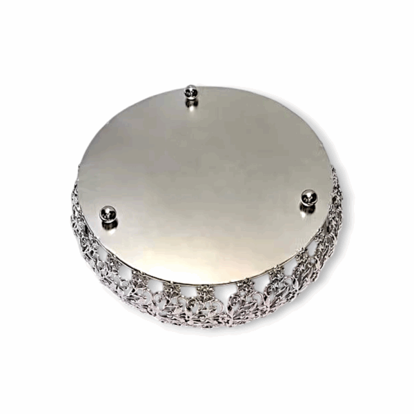 Premium Quality Silver Metal Round Shape Pooja Basket - Pooja Basket - Tokri - Handi - Daliya With Handle - 9 Inches Pooja Basket - Image 3