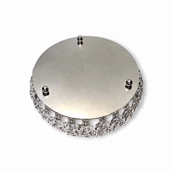 Premium Quality Silver Metal Round Shape Pooja Basket - Pooja Basket - Tokri - Handi - Daliya With Handle - 9 Inches Pooja Basket - Image 3