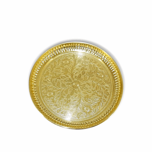 Heavy Brass Handmade Aarti Thali  with Flower Embossed Designi for Puja - Pooja Plate For Home Temple - Image 2