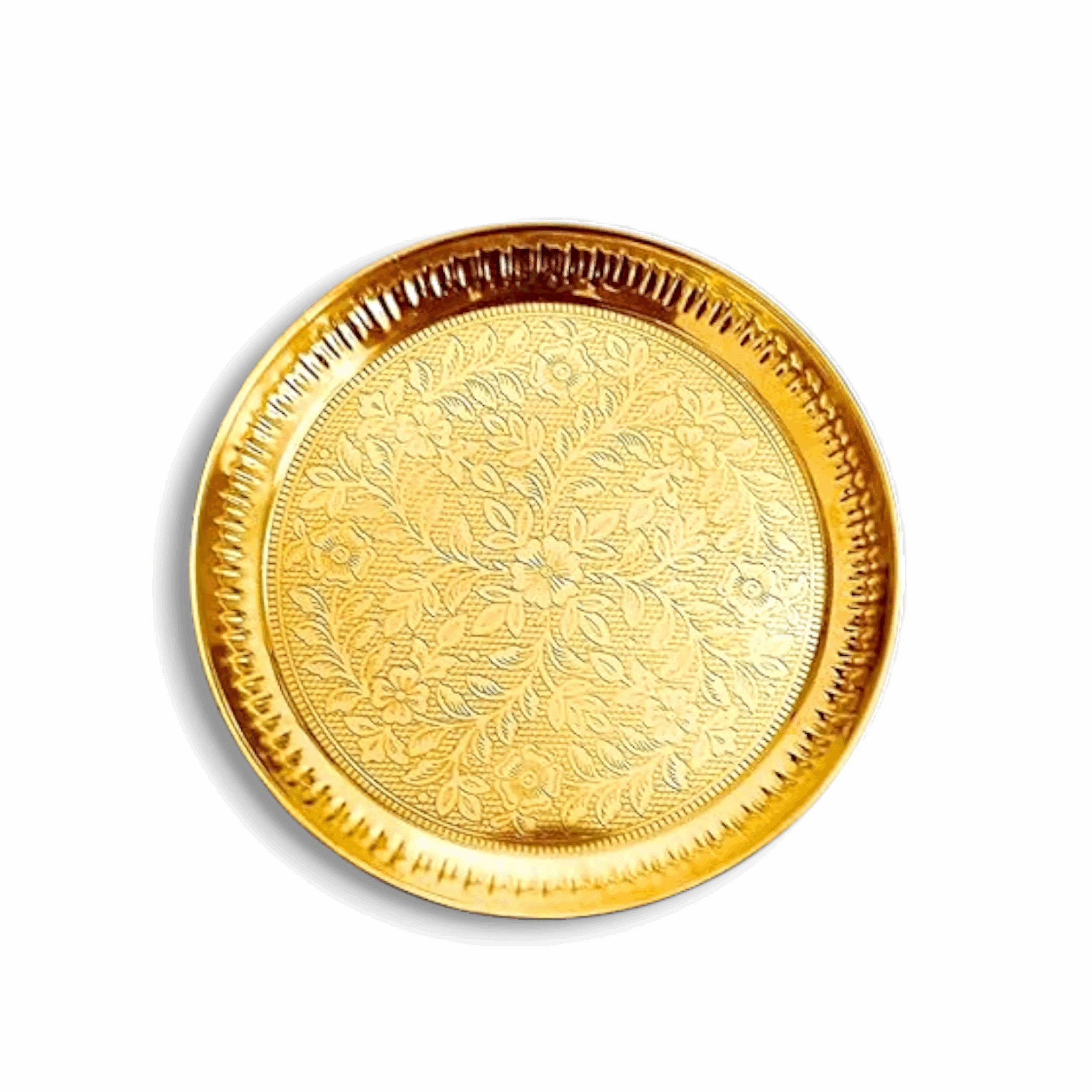 Heavy Brass Handmade Aarti Thali  with Flower Embossed Designi for Puja - Pooja Plate For Home Temple