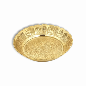 Handmade Brass Puja Thali with Flower Embossed Design -  Bhog Plate for Puja- Gifting and Home -Brass Prasadam Vastu Nakshi Plate.