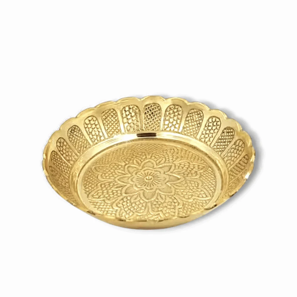 Handmade Brass Puja Thali with Flower Embossed Design - Bhog Plate for Puja- Gifting and Home -Brass Prasadam Vastu Nakshi Plate. - Image 2