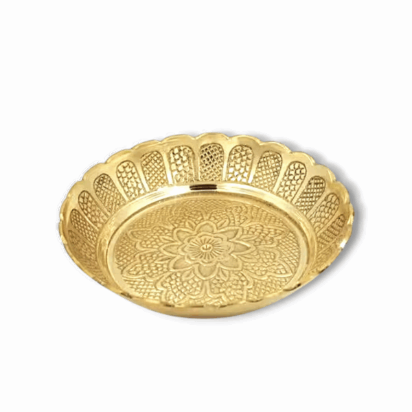 Handmade Brass Puja Thali with Flower Embossed Design -  Bhog Plate for Puja- Gifting and Home -Brass Prasadam Vastu Nakshi Plate. - Image 2