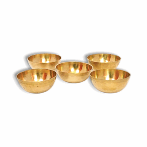 Hand Made Round Brass Bowl (Set of 5) - Bhog Katori For Laddu Gopal Ji - Small Brass Katori For Puja.