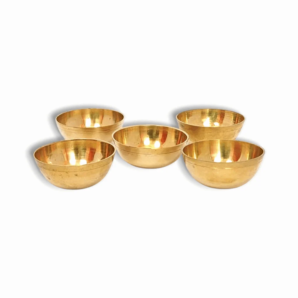 Hand Made Round Brass Bowl (Set of 5) - Bhog Katori For Laddu Gopal Ji - Small Brass Katori For Puja.