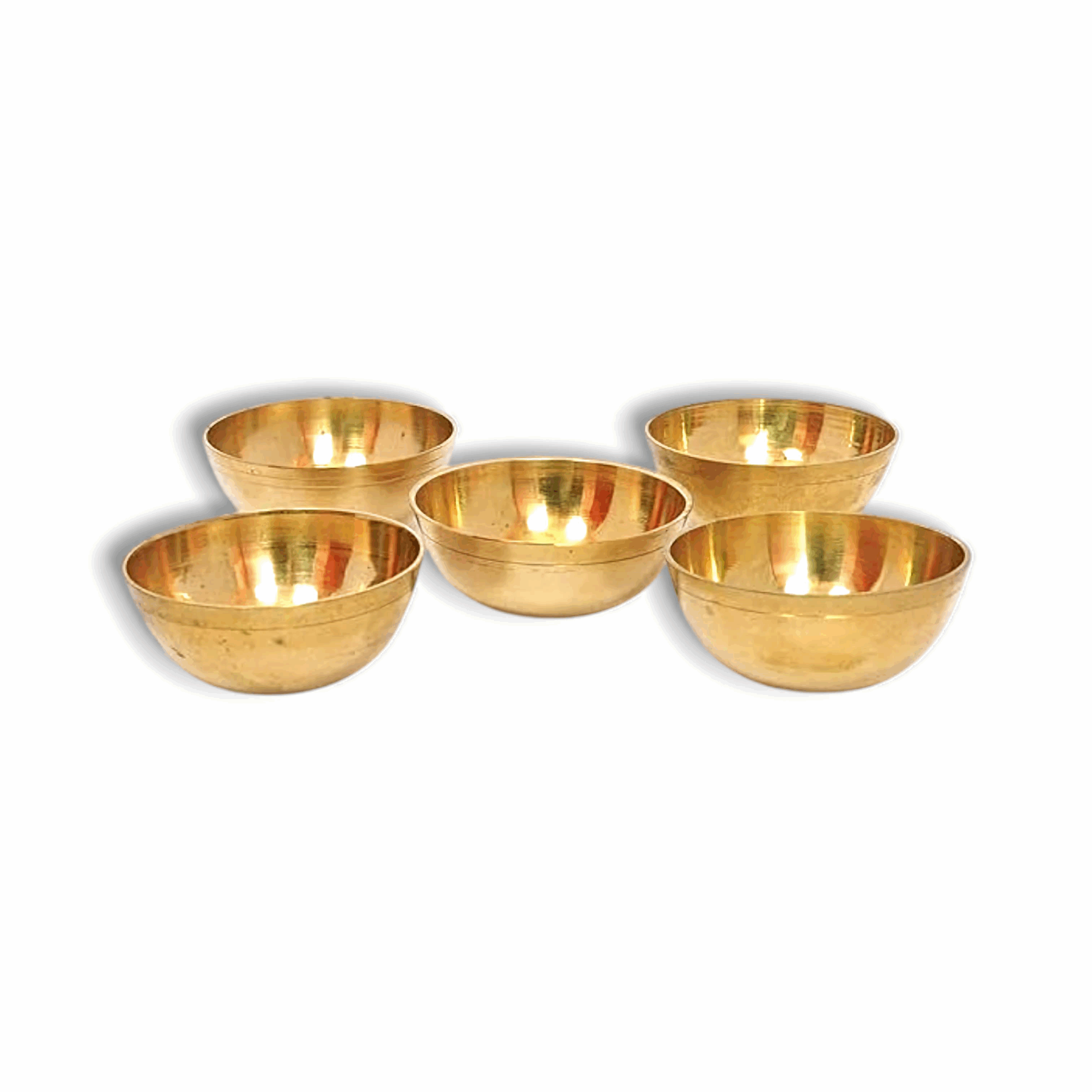 Hand Made Round Brass Bowl (Set of 5) - Bhog Katori For Laddu Gopal Ji - Small Brass Katori For Puja.