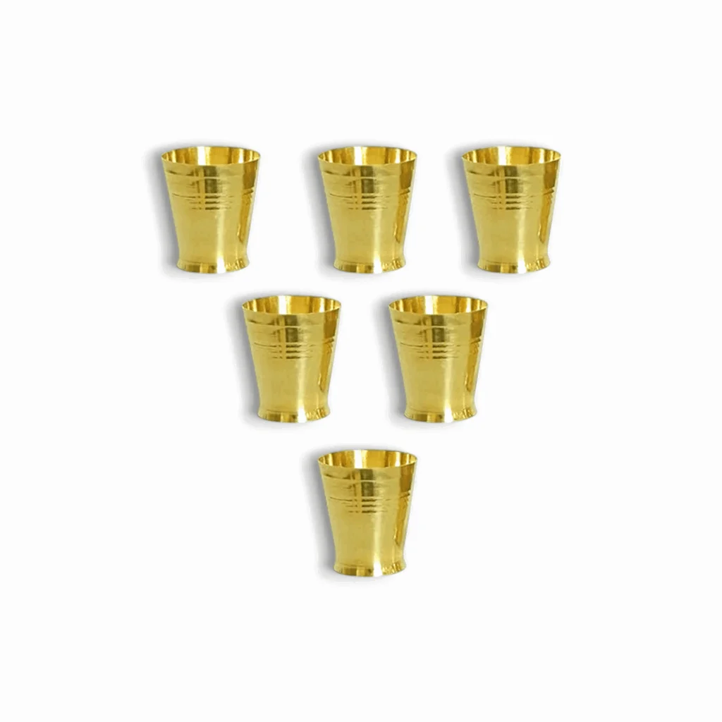 Handmade Pure Brass Golden Glass -Small Brass Glass Pooja Accessories ( Pack of 6) - Tumbler for Serving & Drinking Purpose.