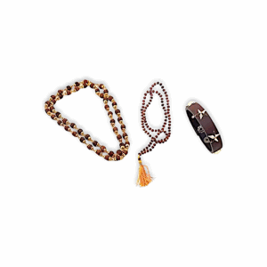 5 Mukhi (2 mm) Rudraksha Mala 180+1 Beads - Small Beads Rudraksha Mala - 5 Mukhi Rudraksha Mala - Brown Leather Hip Hop Wristband Mens Bracelet