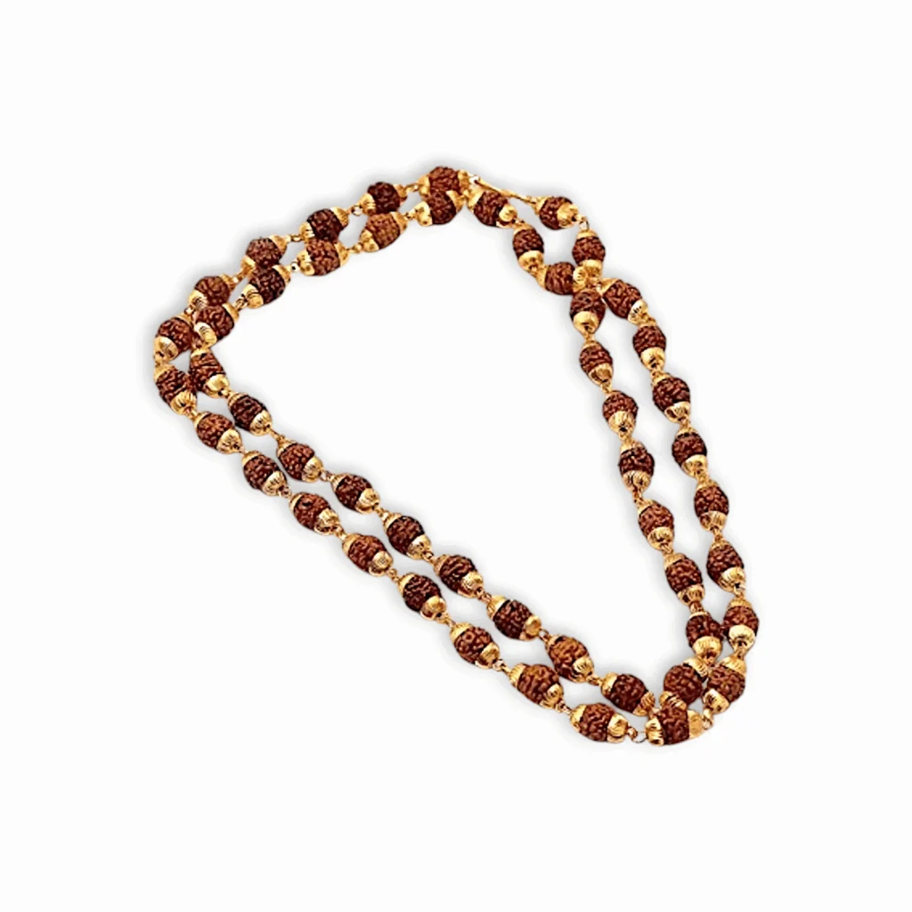 5 Mukhi (2 mm) Rudraksha Mala 180+1 Beads - Small Beads Rudraksha Mala - 5 Mukhi Rudraksha Mala - Brown Leather Hip Hop Wristband Mens Bracelet - Image 3
