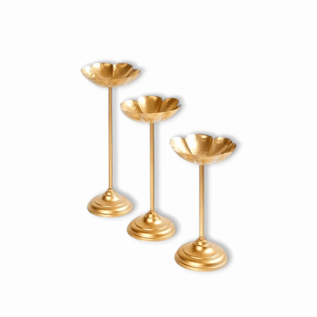 Metal Diwali Pooja Tealight - Home Decor Showpiece for Diwali and Pooja Decoration - Oil Floating Diyas For Indoor Outdoor Wedding Festival Decor (Set of 3)