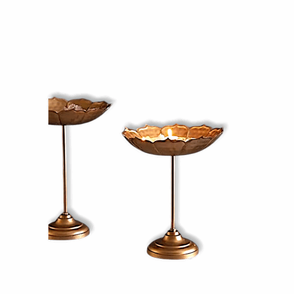 Metal Diwali Pooja Tealight - Home Decor Showpiece for Diwali and Pooja Decoration -  Oil Floating Diyas For Indoor Outdoor Wedding Festival Decor (Set of 3) - Image 3