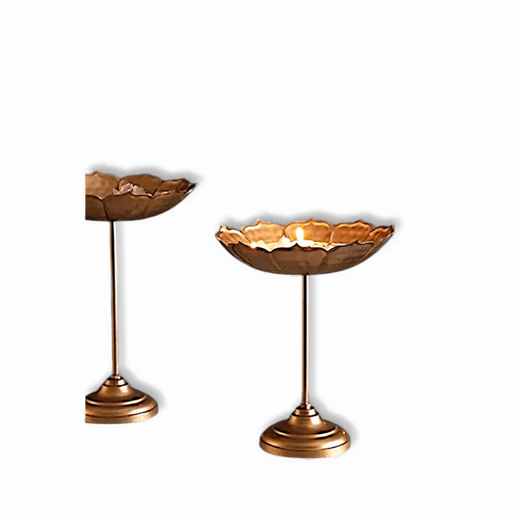 Metal Diwali Pooja Tealight - Home Decor Showpiece for Diwali and Pooja Decoration - Oil Floating Diyas For Indoor Outdoor Wedding Festival Decor (Set of 3) - Image 3