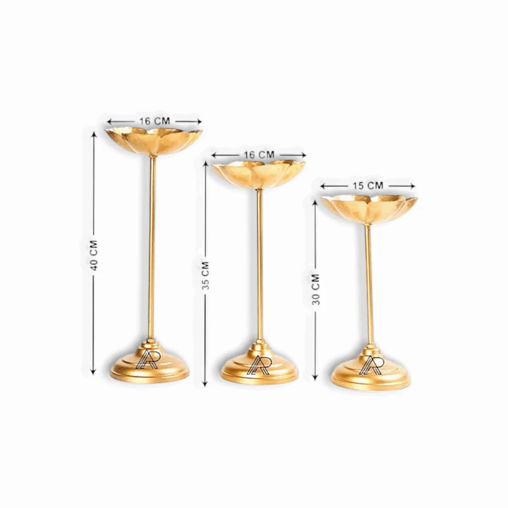 Metal Diwali Pooja Tealight - Home Decor Showpiece for Diwali and Pooja Decoration - Oil Floating Diyas For Indoor Outdoor Wedding Festival Decor (Set of 3) - Image 4