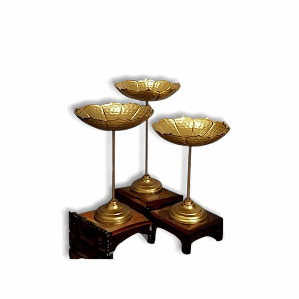 Metal Diwali Pooja Tealight - Home Decor Showpiece for Diwali and Pooja Decoration -  Oil Floating Diyas For Indoor Outdoor Wedding Festival Decor (Set of 3) - Image 5