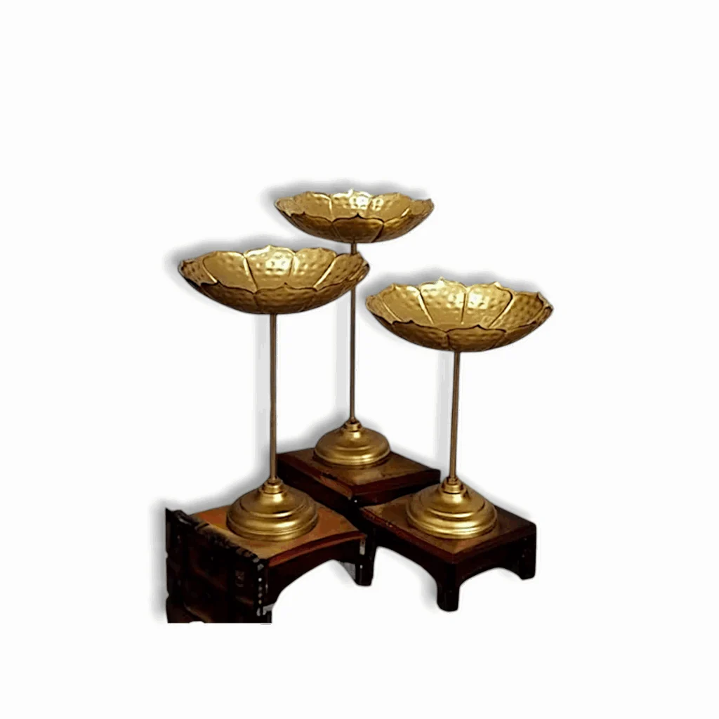 Metal Diwali Pooja Tealight - Home Decor Showpiece for Diwali and Pooja Decoration - Oil Floating Diyas For Indoor Outdoor Wedding Festival Decor (Set of 3) - Image 5