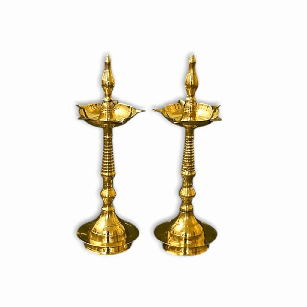 Kerala Diyas For Pooja - Diwali Decorations For Home, Mandir, Temple, Festival - Brass Samai Diya Set of 2.