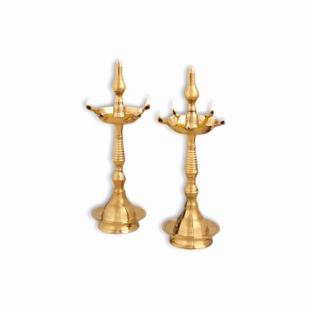 Kerala Diyas For Pooja - Diwali Decorations For Home, Mandir, Temple, Festival - Brass Samai Diya Set of 2. - Image 2