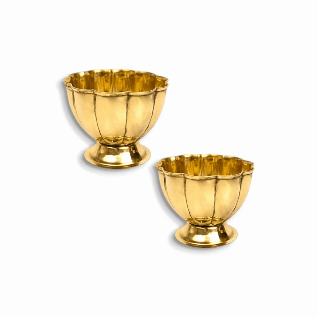 Traditional Brass Stand Bowl for Puja Prasad And Temple Home - Puja Chandhan ,Kumkum, Turmeric Sandal Multipurpose Bowl (Set Of 2)