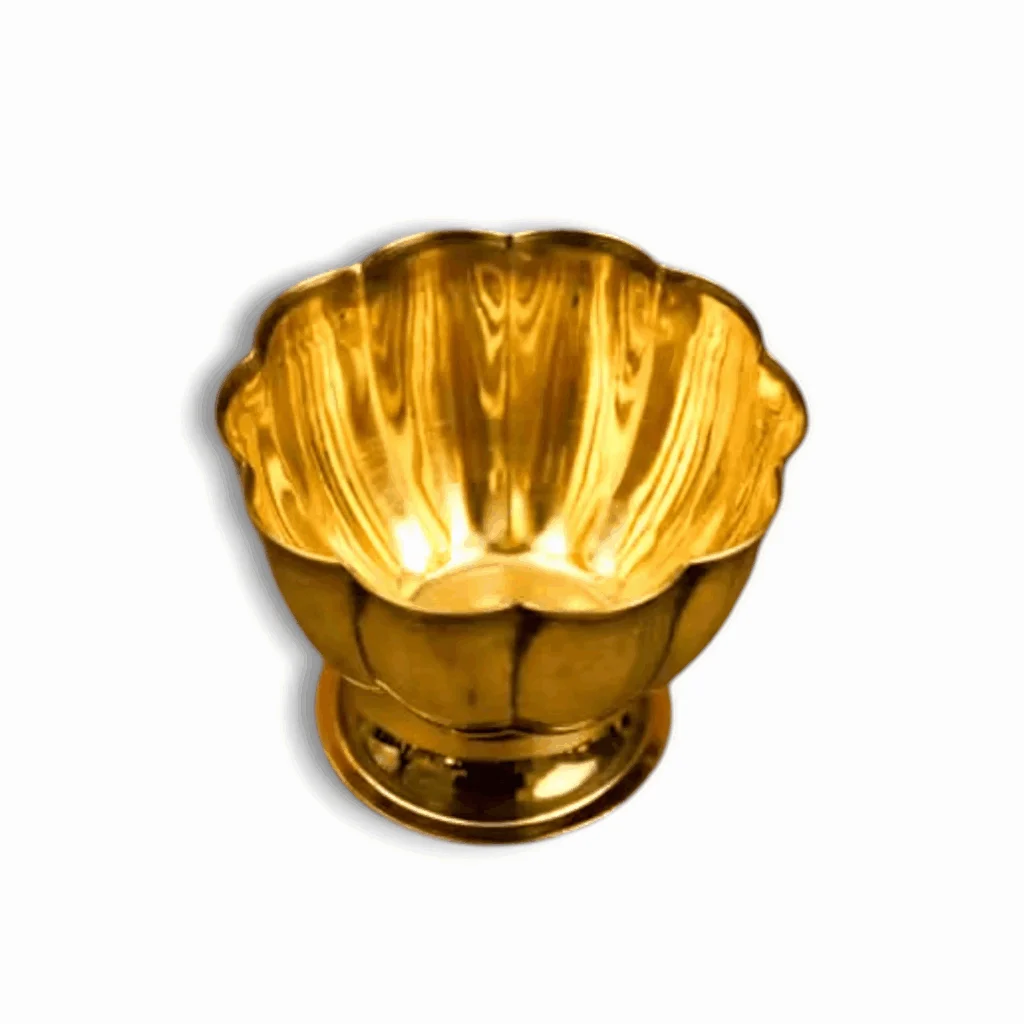 Traditional Brass Stand Bowl for Puja Prasad And Temple Home - Puja Chandhan ,Kumkum, Turmeric Sandal Multipurpose Bowl (Set Of 2) - Image 2