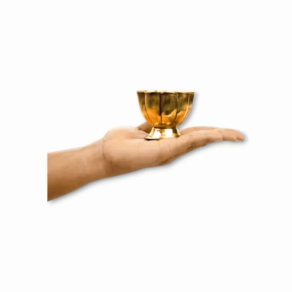 Traditional Brass Stand Bowl for Puja Prasad And Temple Home - Puja Chandhan ,Kumkum, Turmeric Sandal Multipurpose Bowl (Set Of 2) - Image 3