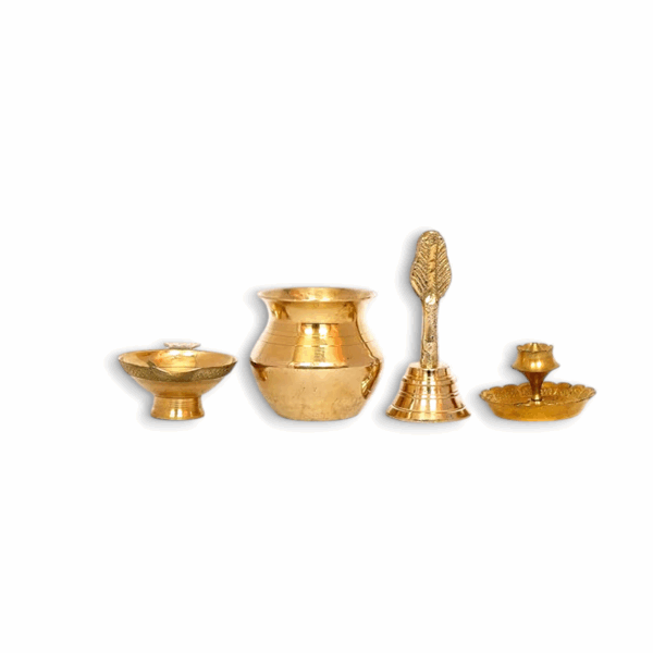 Pure Brass Pooja Plate, Ghanti, Diya, Lota, Agarbati Stand For Home Decoration - 5 Items for puja - Image 2