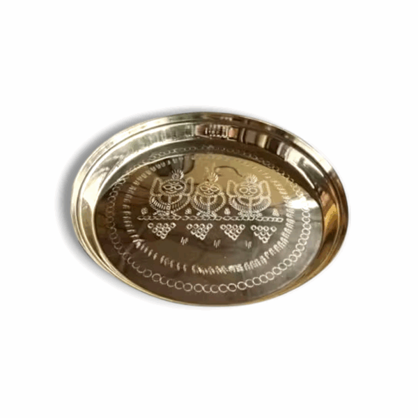 Handicraft Lord Jaganntha,Maa Shubhadra,Balabhadra Painting Desing Thali -  Pure Brass Arti Plate For Puja - - Image 2