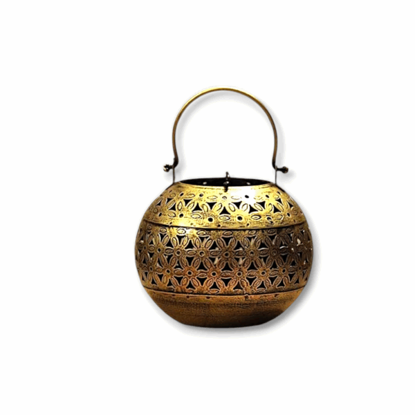 Beautiful Hanging Metal Lota Candle Holder Antique Shade -  Flower cutting Round Tea Light Candle Holder -  Flower cutting Round Tea Light Candle Holder.
