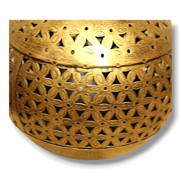 Beautiful Hanging Metal Lota Candle Holder Antique Shade -  Flower cutting Round Tea Light Candle Holder -  Flower cutting Round Tea Light Candle Holder. - Image 2