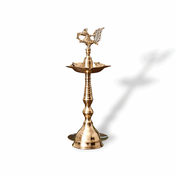 Brass Golden Peacock Mahabharat Diya Oil Lamp - Brass Kerala Diya Stand for Puja - Diya Oil Lamp Home Pooja Decor