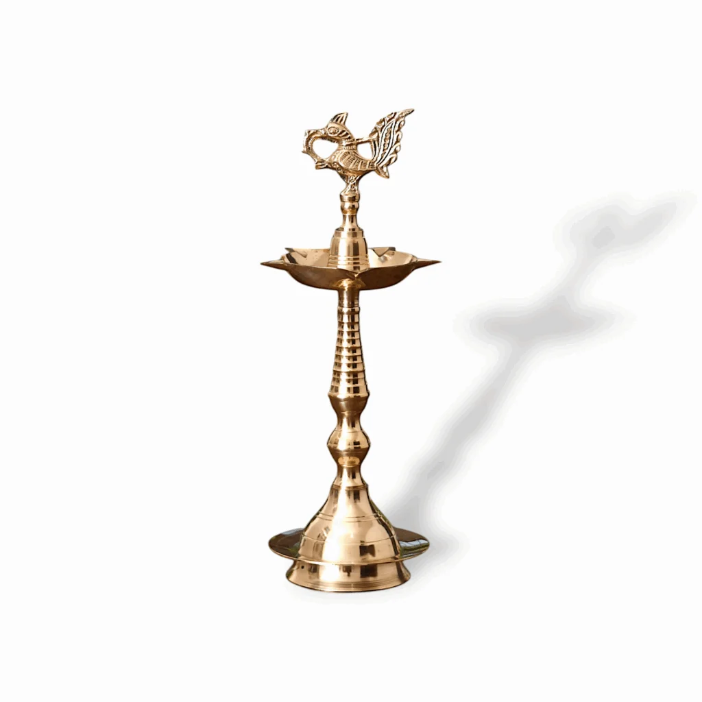 Brass Golden Peacock Mahabharat Diya Oil Lamp - Brass Kerala Diya Stand for Puja - Diya Oil Lamp Home Pooja Decor