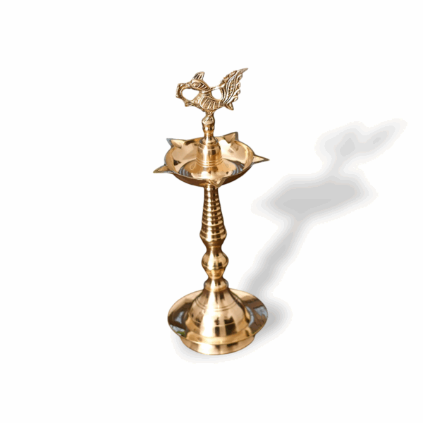 Brass Golden Peacock Mahabharat Diya Oil Lamp - Brass Kerala Diya Stand for Puja - Diya Oil Lamp Home Pooja Decor - Image 3