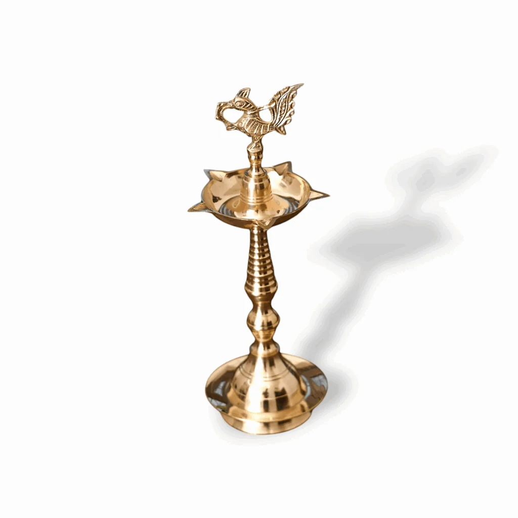 Brass Golden Peacock Mahabharat Diya Oil Lamp - Brass Kerala Diya Stand for Puja - Diya Oil Lamp Home Pooja Decor - Image 3