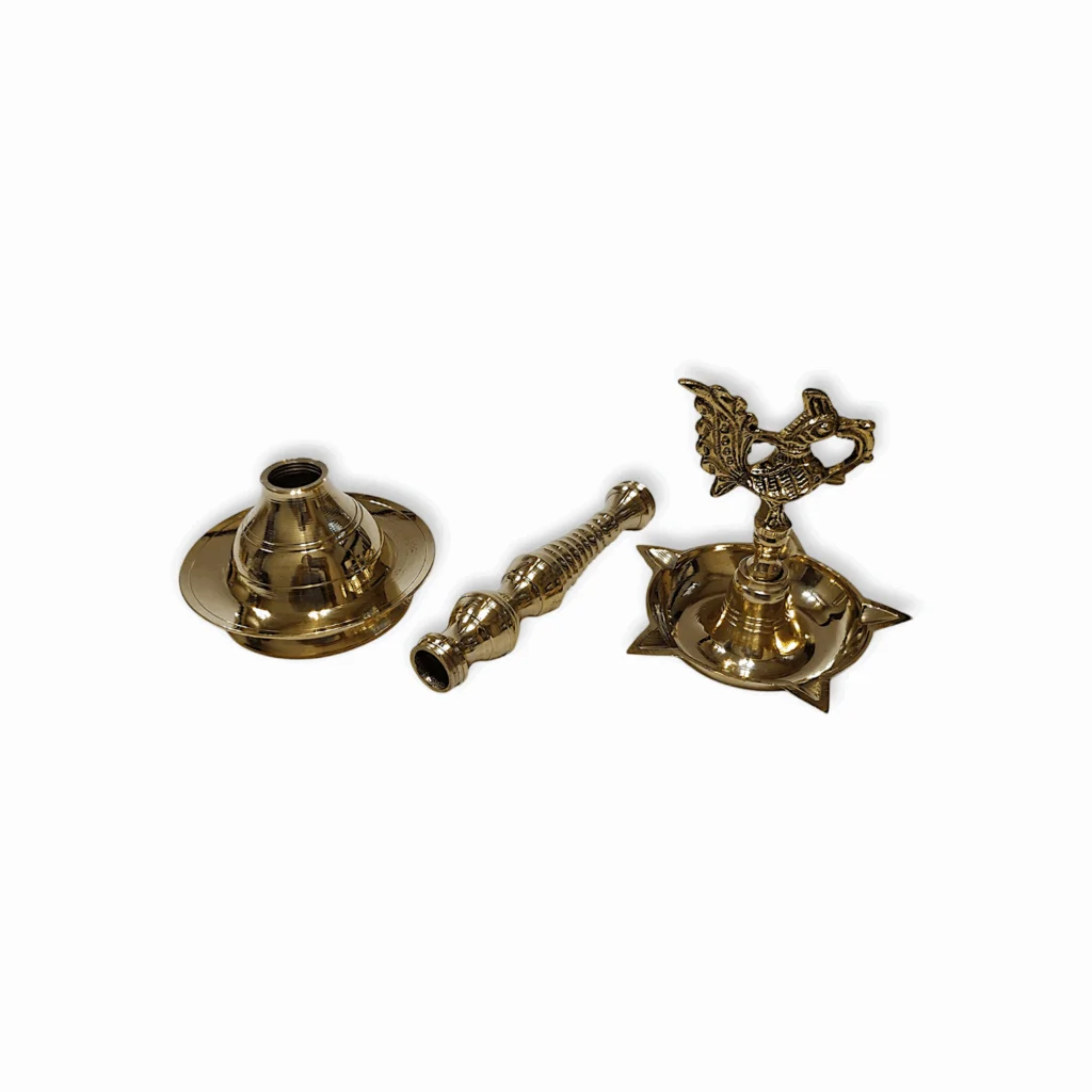 Brass Golden Peacock Mahabharat Diya Oil Lamp - Brass Kerala Diya Stand for Puja - Diya Oil Lamp Home Pooja Decor - Image 2