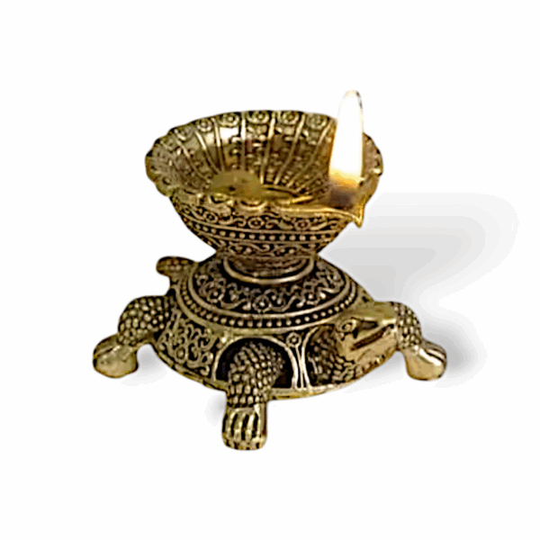Brass Tortoise Diya - Tortoise Home Decor Deepam Lamp -Pooja Arati Tortoise Diya Lamp - Decorative Oil Light Diwali Festival Temple Pooja - Image 3