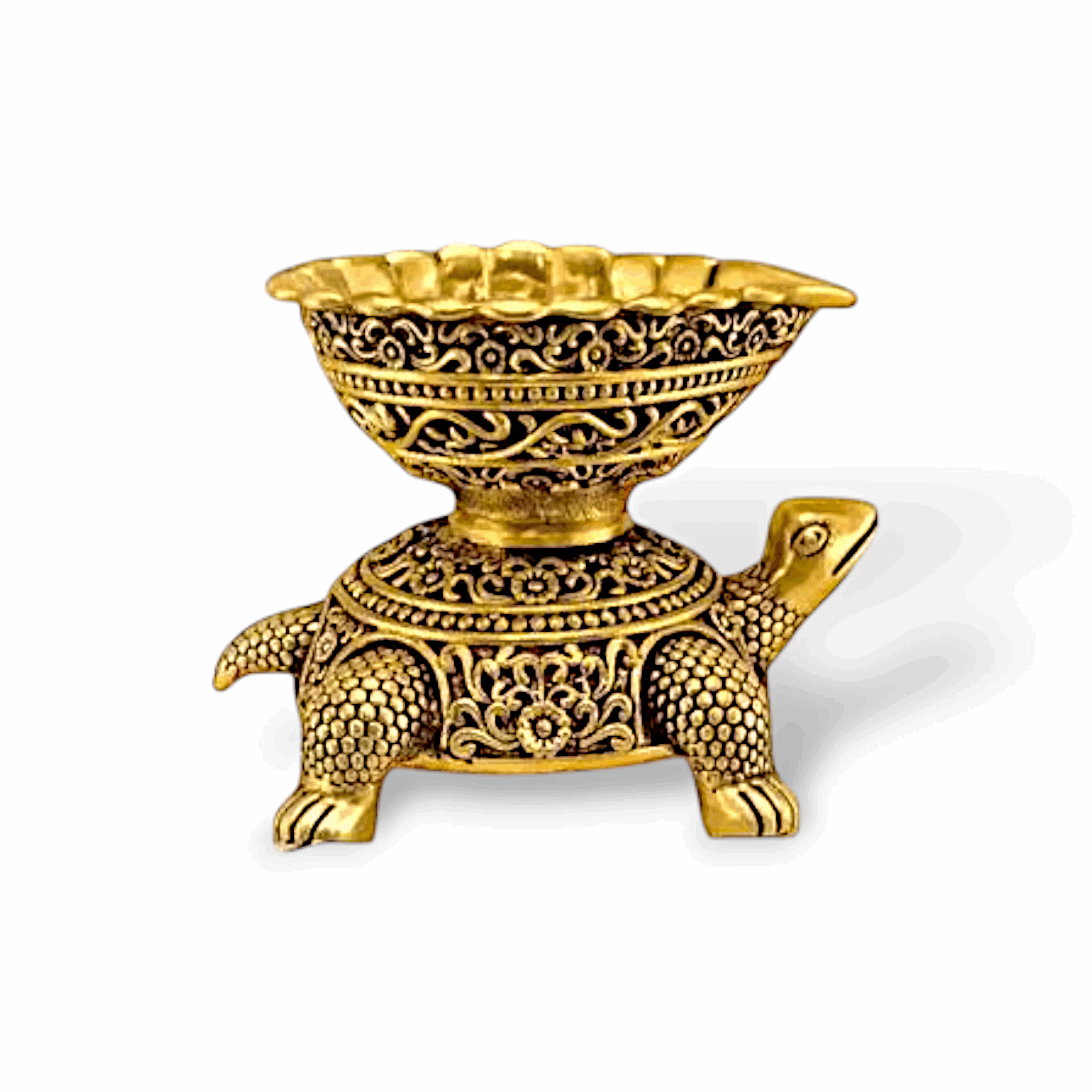 Brass Tortoise Diya - Tortoise Home Decor Deepam Lamp -Pooja Arati Tortoise Diya Lamp - Decorative Oil Light Diwali Festival Temple Pooja