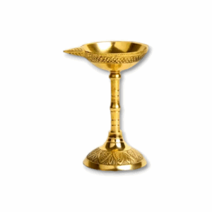 Pure Brass Traditional Stand Puja Diya - Golden Finish Diya For Puja -  Oil Lamp For Home And Office Decorations