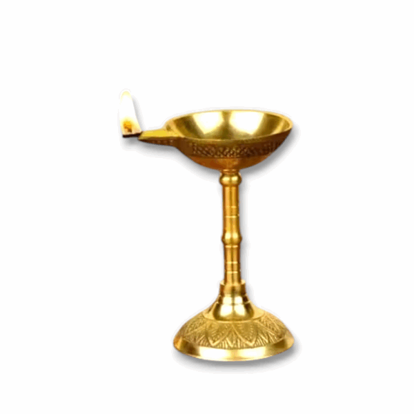 Pure Brass Traditional Stand Puja Diya - Golden Finish Diya For Puja -  Oil Lamp For Home And Office Decorations - Image 2
