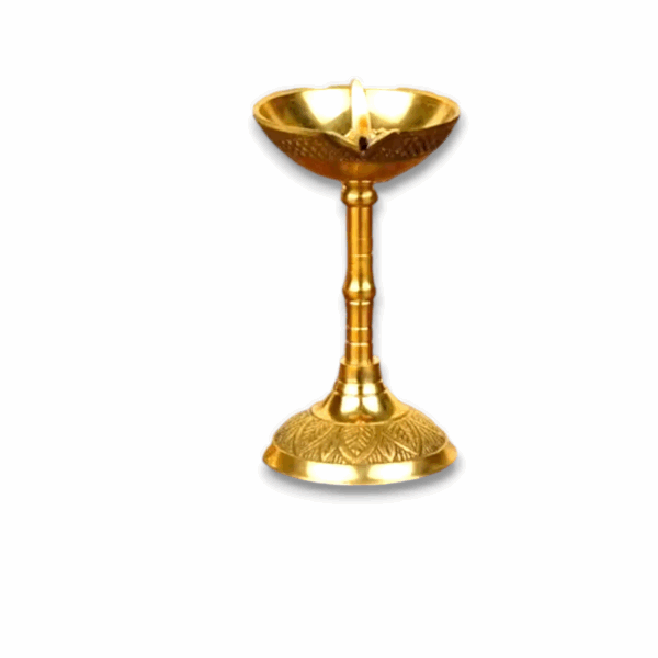 Pure Brass Traditional Stand Puja Diya - Golden Finish Diya For Puja -  Oil Lamp For Home And Office Decorations - Image 3