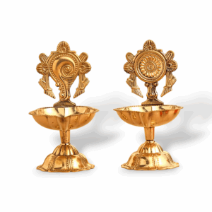 Brass Shanku Chakra Diya Set - Brass Metal Shanku Chakra Diya for Pooja - Designer Diya Home Decor Items