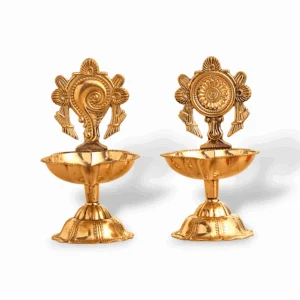Brass Shanku Chakra Diya Set - Brass Metal Shanku Chakra Diya for Pooja - Designer Diya Home Decor Items