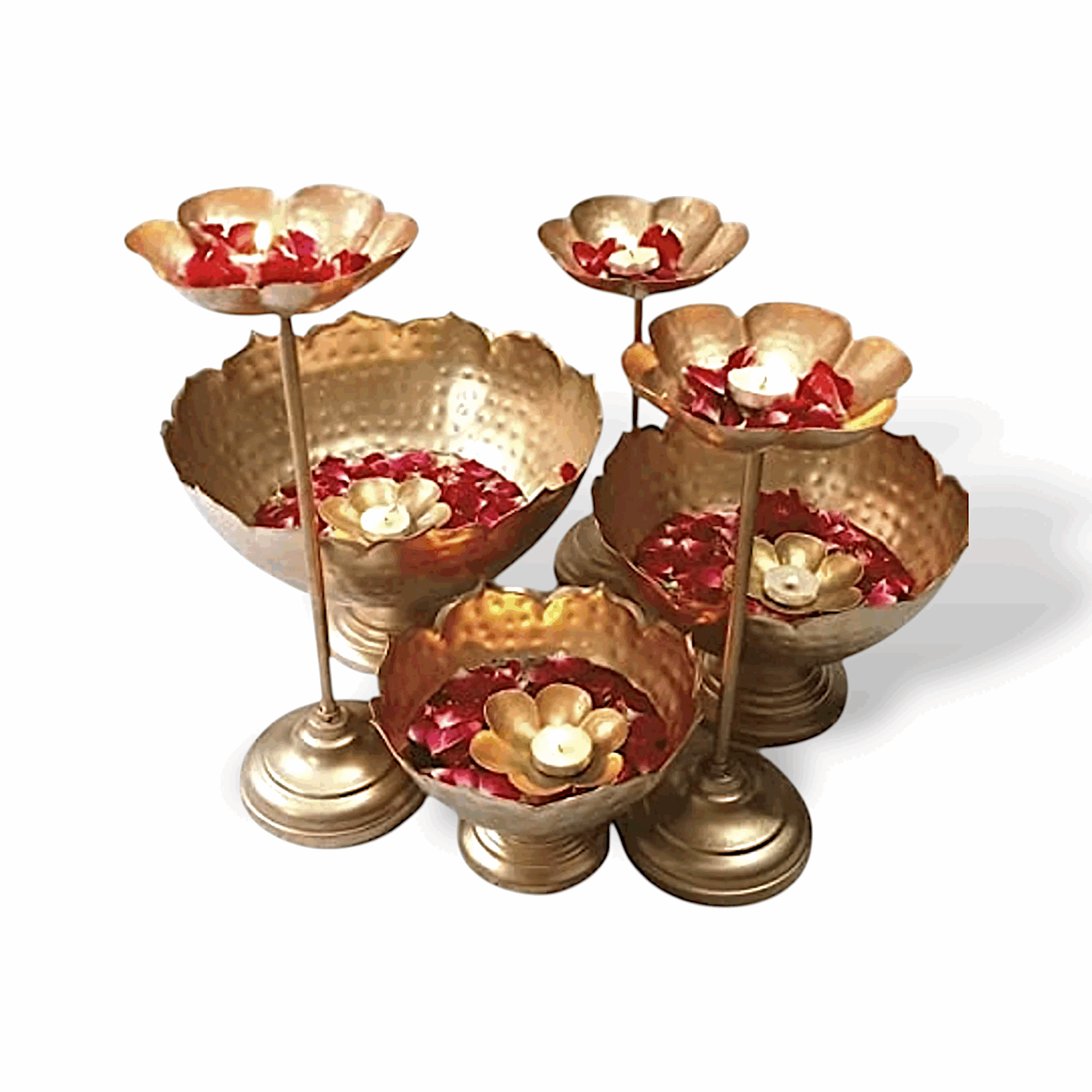 Urli Candle Stand with Floating Diya -  Urli for Home Decor and Festival Decor - Urli Show Piece for Floating Flowers Diya - 9 Pieces Combo