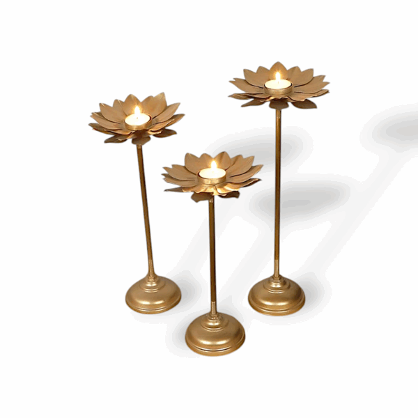 Handicraft Metal Tealight - T-Light Candle Holder Candle Stand - Home Decor Festive - Decor Diwali Diya Stand Home, Office Decoration, Gift Item - Set of 3 - Image 2