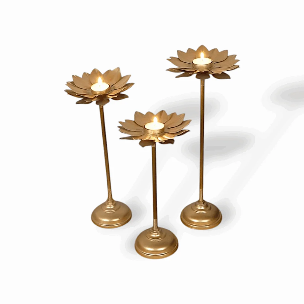 Handicraft Metal Tealight - T-Light Candle Holder Candle Stand - Home Decor Festive - Decor Diwali Diya Stand Home, Office Decoration, Gift Item - Set of 3 - Image 2