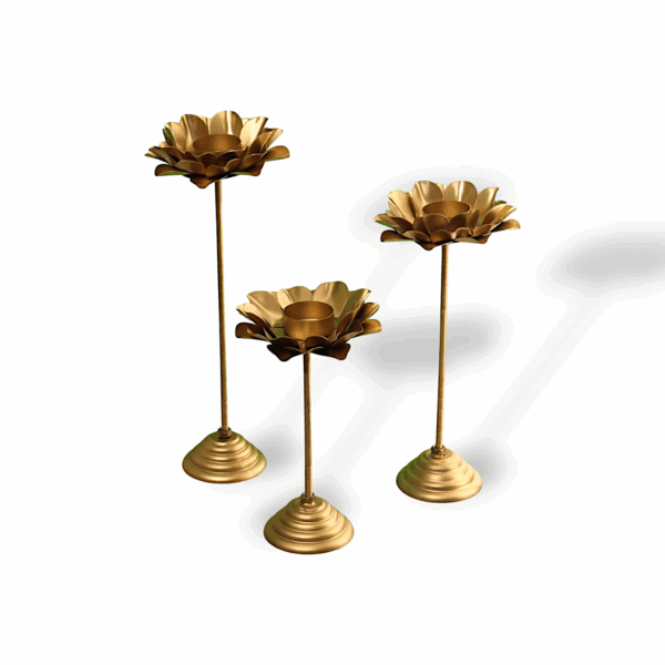 Handicraft Metal Tealight - T-Light Candle Holder Candle Stand - Home Decor Festive - Decor Diwali Diya Stand Home, Office Decoration, Gift Item - Set of 3