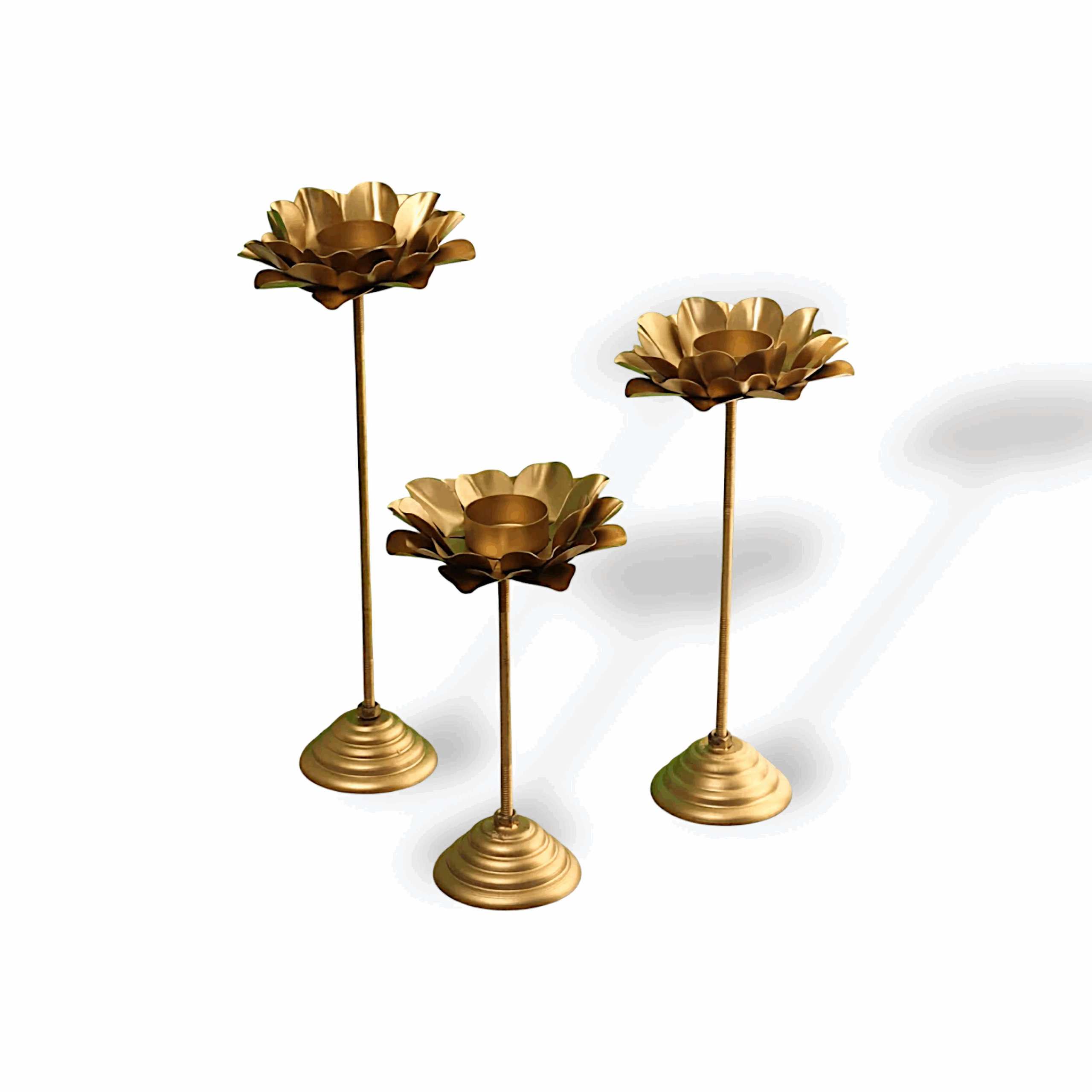 Handicraft Metal Tealight - T-Light Candle Holder Candle Stand - Home Decor Festive - Decor Diwali Diya Stand Home, Office Decoration, Gift Item - Set of 3
