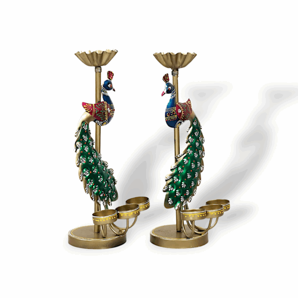 Metal Hand Painted Peacock T-Light Holder - Elegants Peacock Disign Tealight Candle Holder - Candle Holder Stand Showpiece for Home Decor - Decorative Showpiece Set of 2 - Image 3