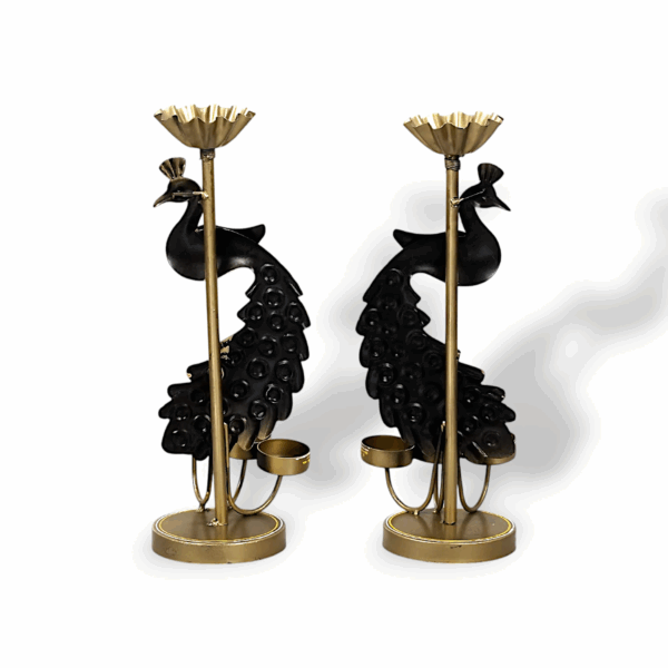 Metal Hand Painted Peacock T-Light Holder - Elegants Peacock Disign Tealight Candle Holder - Candle Holder Stand Showpiece for Home Decor - Decorative Showpiece Set of 2 - Image 2