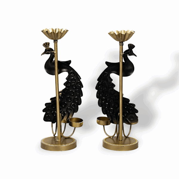 Metal Hand Painted Peacock T-Light Holder - Elegants Peacock Disign Tealight Candle Holder - Candle Holder Stand Showpiece for Home Decor - Decorative Showpiece Set of 2 - Image 2