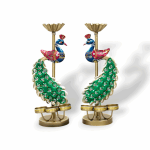 Metal Hand Painted Peacock T-Light Holder - Elegants Peacock Disign Tealight Candle Holder - Candle Holder Stand Showpiece for Home Decor - Decorative Showpiece Set of 2